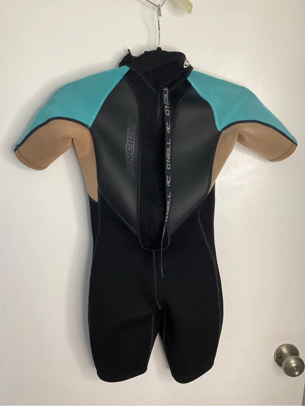O'Neill Kids One-Piece Shorty Wetsuit in Teal, Black & Tan 10